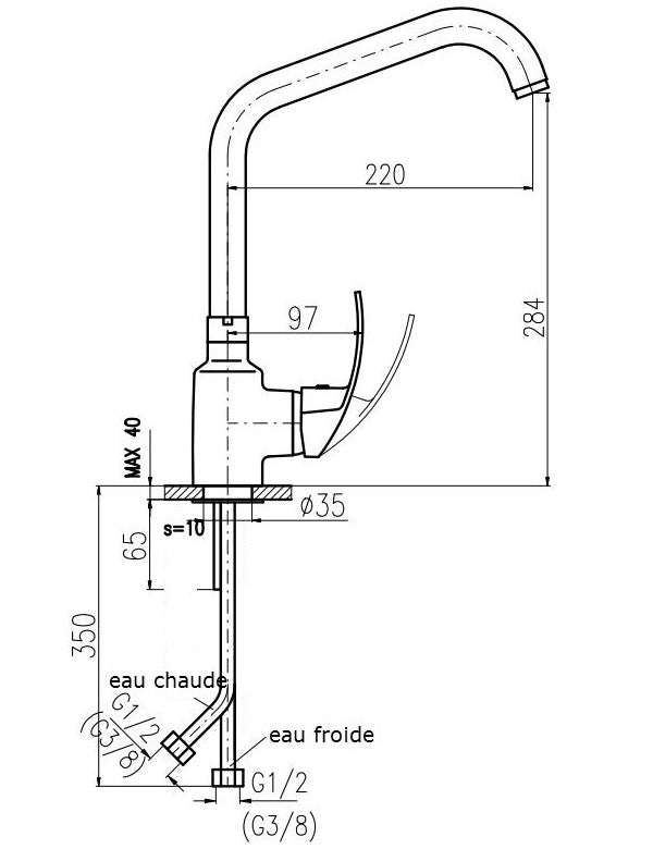 Colonna doccia COLORADO con testa in ottone nero H. 117 cm