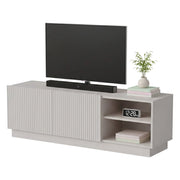 Mobile porta TV Finita, Madia da salotto con due ante battenti, Design minimal e moderno, 150x40 h48 cm, Beige