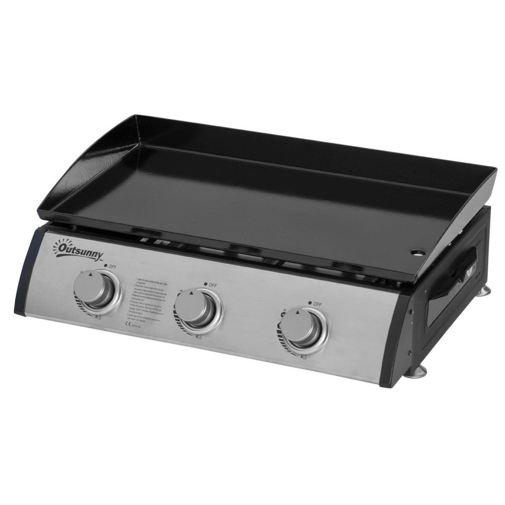Grill a gas 3 fuochi con piastra antiaderente ¨C zephmum ¨C acciaio inox, 63x48x21 cm