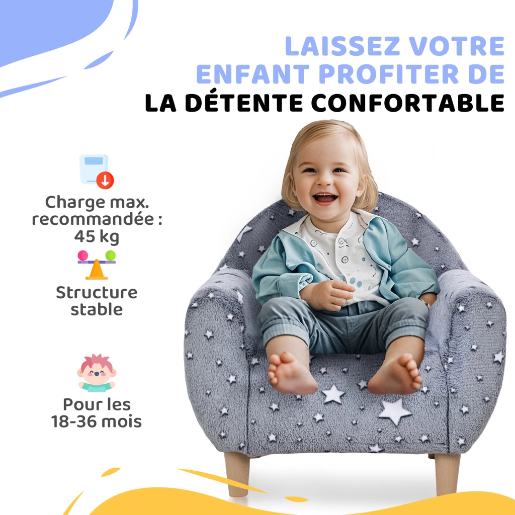 Poltrona per bambini con stelle fosforescenti ¨C Zephmum ¨C Tessuto velluto grigio