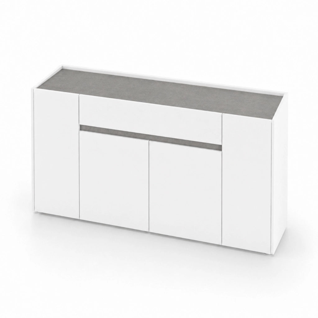 Mobile Contenitore Credenza Moderna In Melaminico Con 4 Ante E 1 Cassetto Design Senza Maniglie Per Soggiorno Sala Da Pranzo 170 X 85 X 40 Cm Bianco E Grigio Cemento