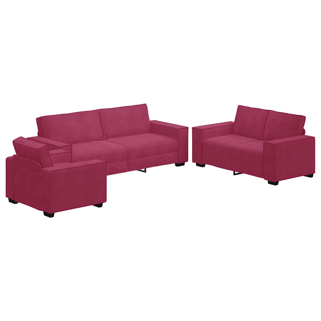 Set di Divani 3 pz con Cuscini Rosso Vino in Velluto 3324622
