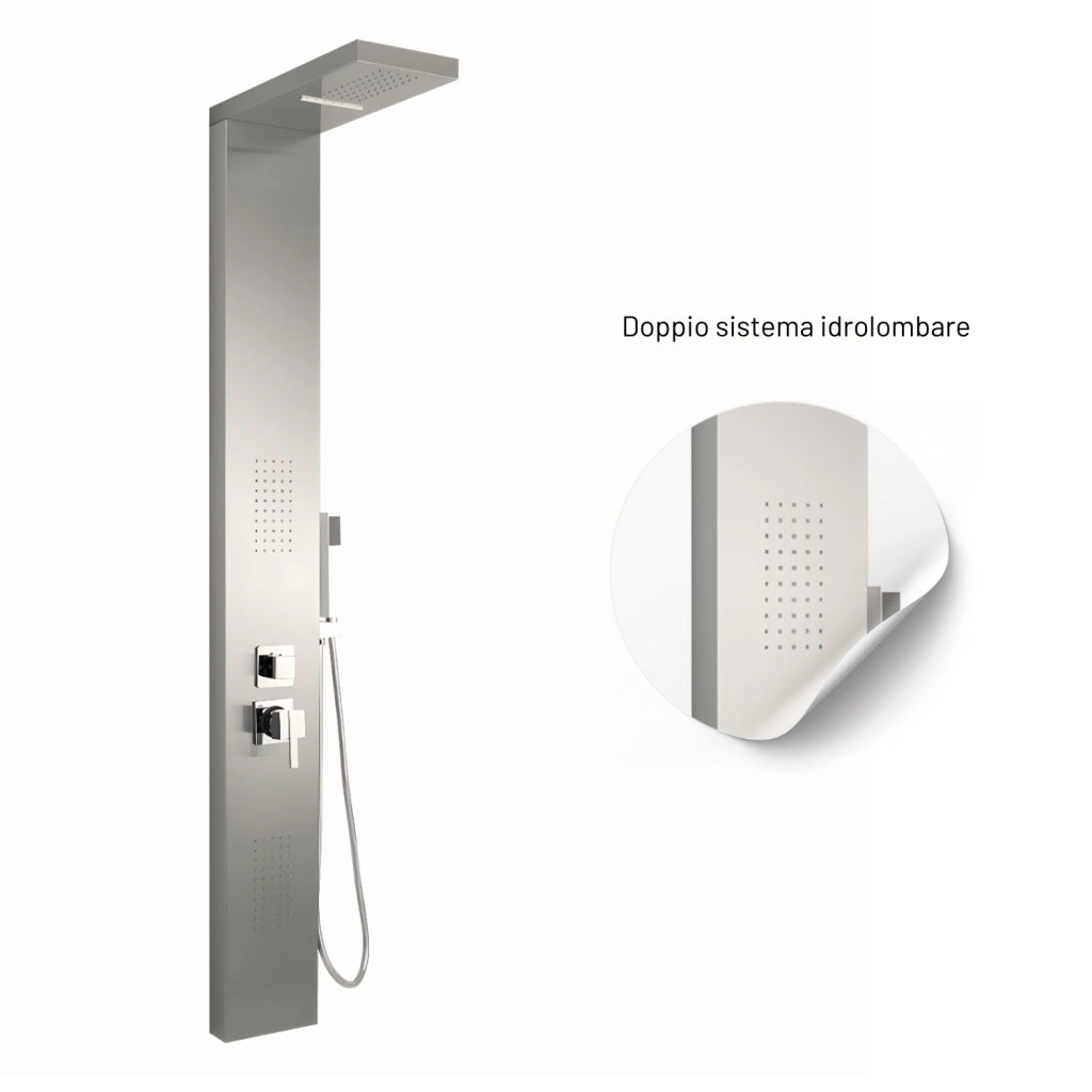 Colonna doccia 002 4 funzioni acciaio inox getto a cascata 2 bocchette idro lombari l20xp44xh170 *** finitura- spazzo...