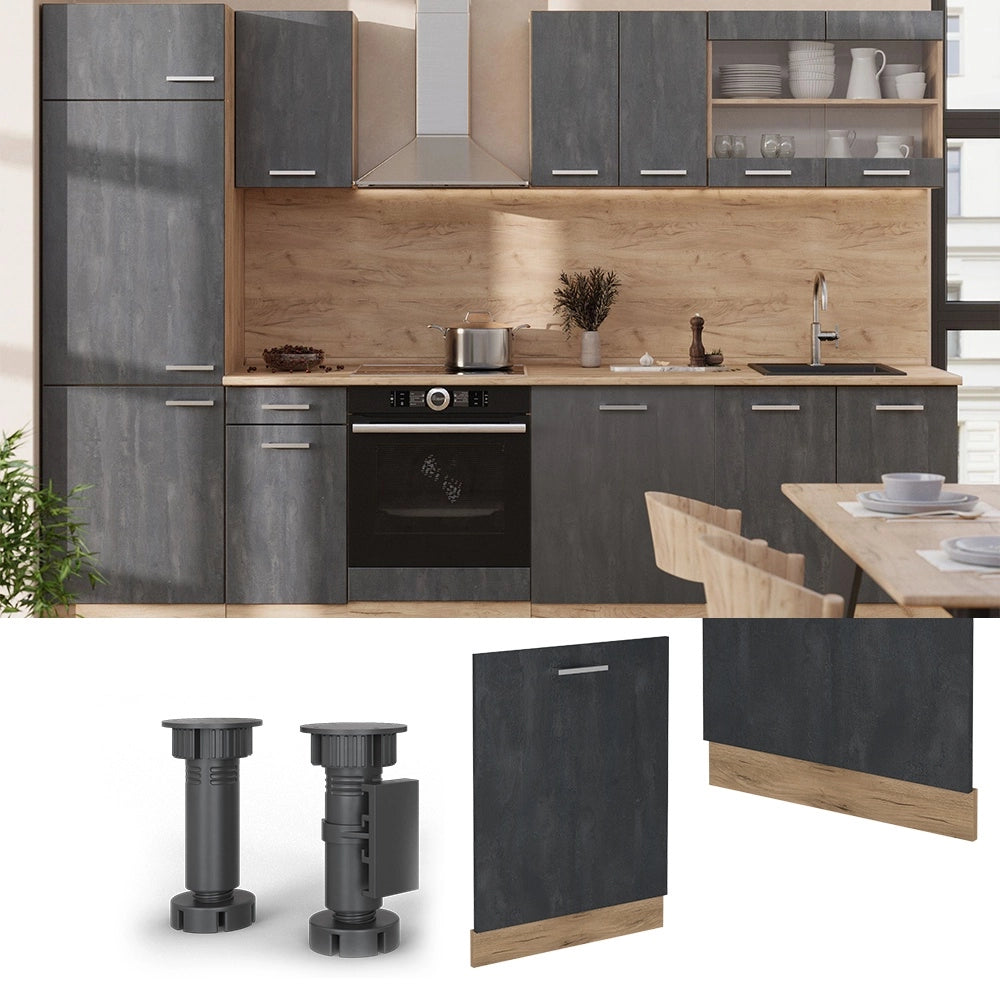 Pannello frontale della lavastoviglie R-Line Calce nera/Rovere dorato 60 cm, PL Antracite Vicco
