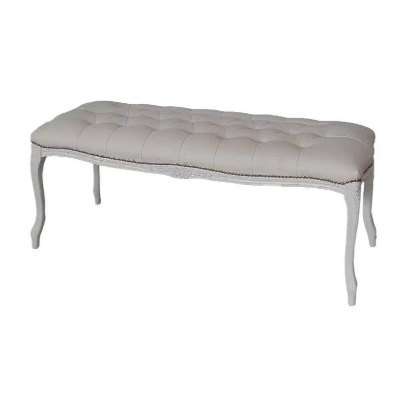 Panca imbottita ecopelle bianco legno shabby bianco 110x43x43 - Mobili 2G