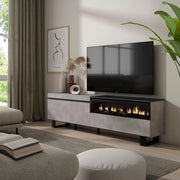 Mobile TV, 200x35x57cm, soggiorno, Per TV fino a 80", Camino elettrico, Design industriale, grigio cemento RF2230