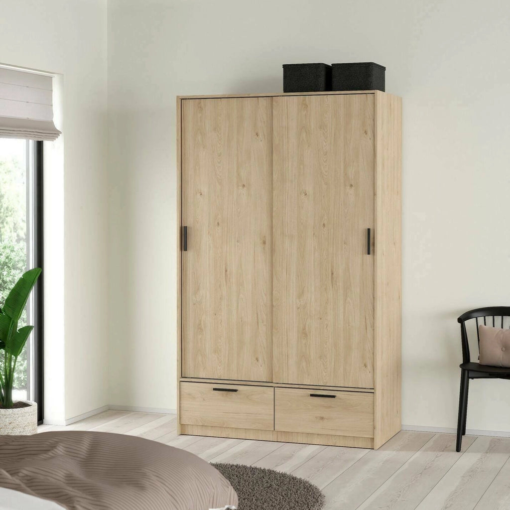 Guardaroba 2 ante Kammuri, Mobile camera da letto, Cabina armadio portabiti, Armadio appendiabiti, 121x60 h200 cm, Rovere