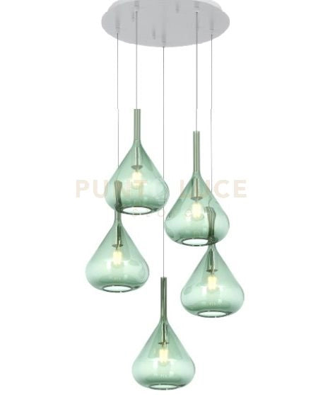 SOSPENSIONE BIANCO 5 LUCI TONDA VETRI VERDE 1177BI-S5 T-VE