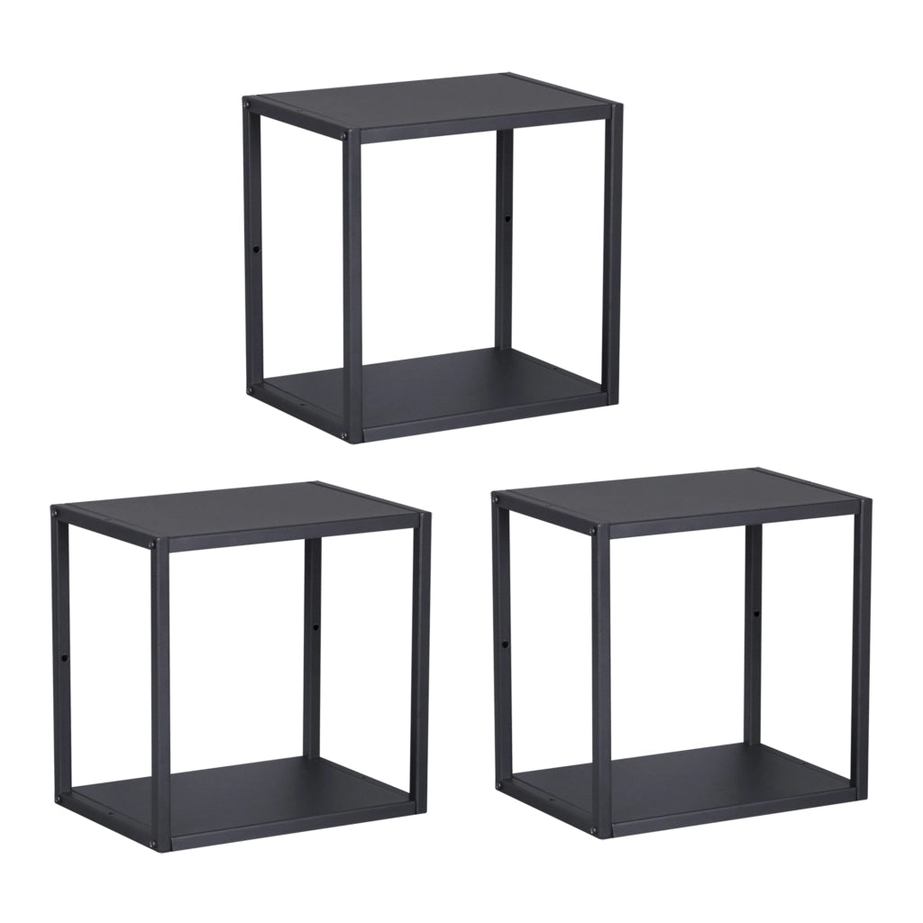 Set Nostened di 3 Mensole da Muro 28 x 28 x 20 cm con Pannello Posteriore e Laterale in Acciaio - Nero [en.casa]