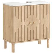 Mobile Sottolavabo a 2 Ante con Ripiano Effetto Marmo e Mensola Regolabile. Rovere