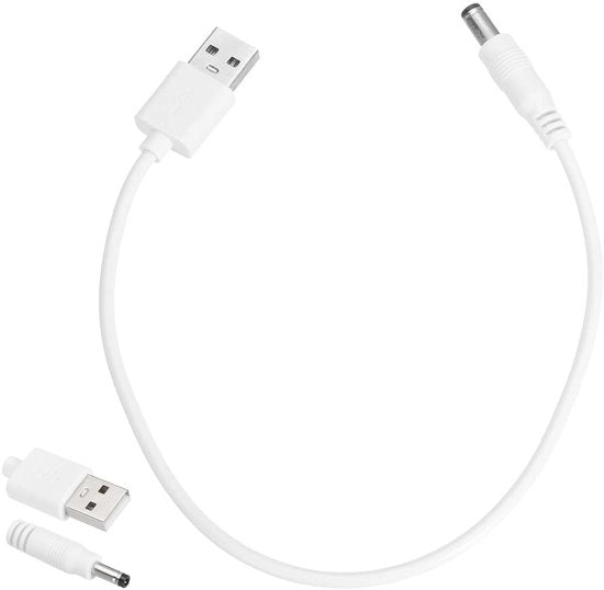 Cavo di alimentazione USB a DC 3A 5V - stekker 5,5 mm x 2,5 mm - cavo di ricarica per ventilatore, fotocamera, telefono e tablet - bianco - 0,3 m