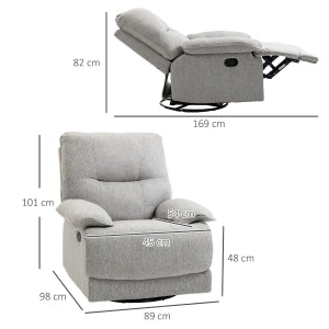 Poltrona relax reclinabile con poggiapiedi, tessuto effetto lino, grigio chiaro