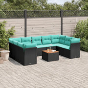 Set Divani da Giardino 10 pz con Cuscini Nero in Polyrattan
