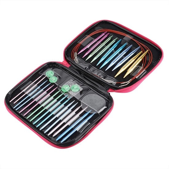 Set di aghi da maglia intercambiabili a forma rotonda - 13 misure 2,75-10 mm - Aghi da maglia metallici - Cavo estensibile - Accessori per maglia - Adatto per calze e piccoli progetti - Aghi da maglia da calza
