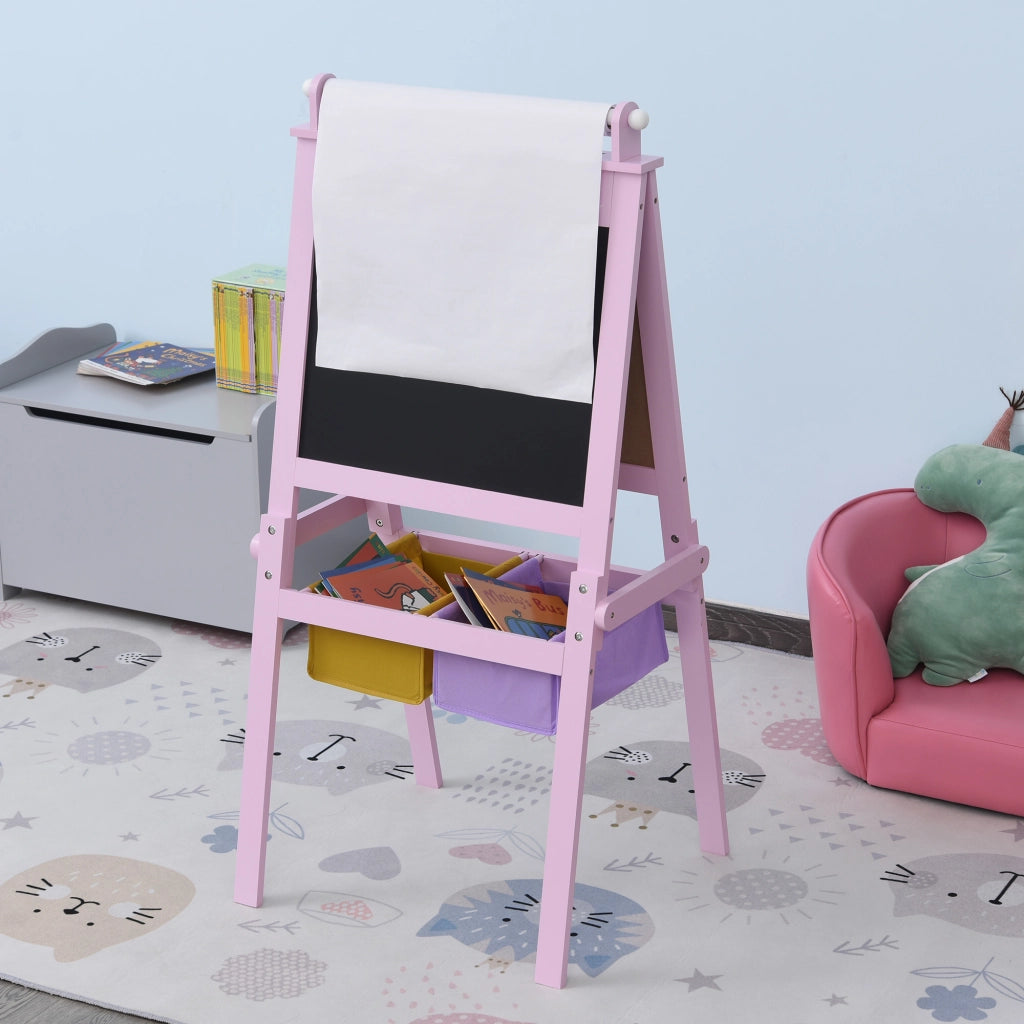 Cavalletto Doppia Faccia per Bambini con Carta e 2 Cestini ¨C Zephmum ¨C 58.5x50.5x118 cm Rosa