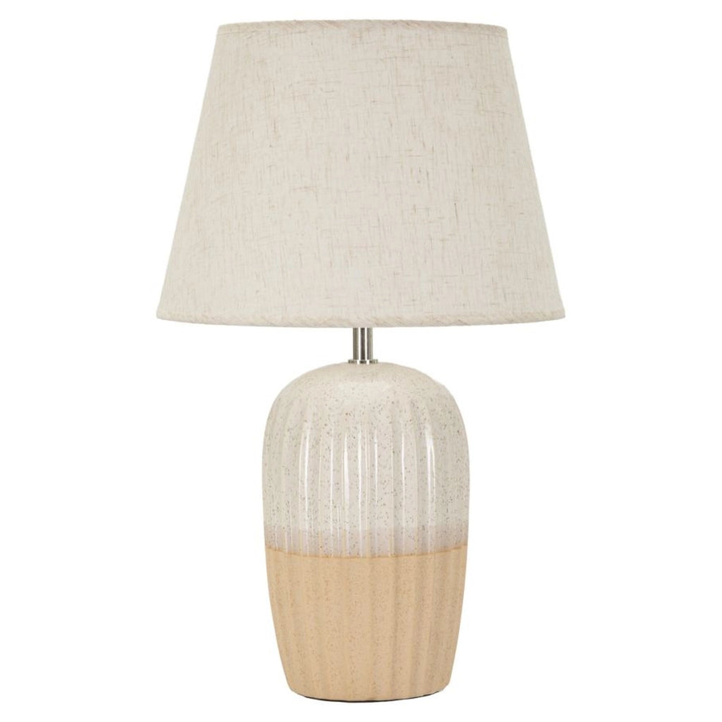 Lampada da tavolo Japandi in ceramica sabbia e crema