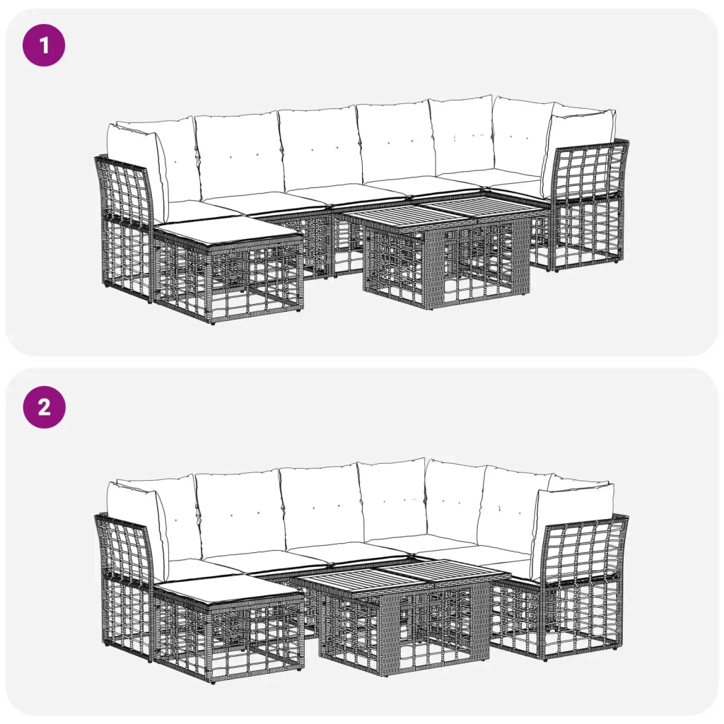 Set Divano da Giardino 8 pz Nero e Grigio scuro polyrattan 3437889