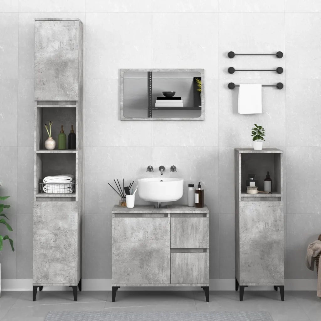 Armadietto Bagno | Armadio da bagno Grigio Cemento 30x30x190 cm Legno Multistrato