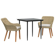 Set da Pranzo per Giardino con cuscino 3 pz | Set Salotto da Giardino Beige polyrattan