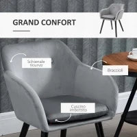 Set di 2 Sedie per Sala da Pranzo con Braccioli Imbottite e in Velluto, 54x56x74cm, Grigio
