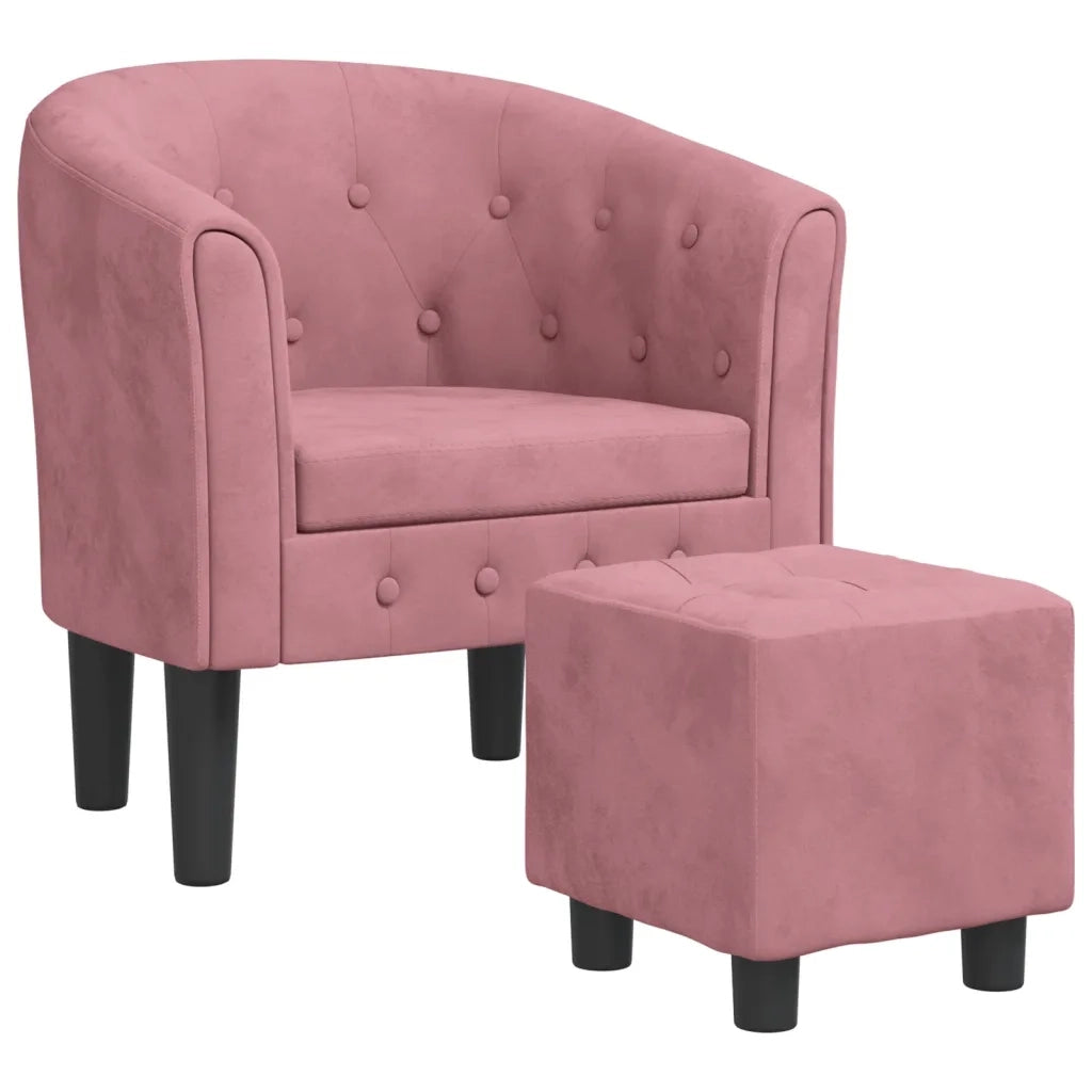 Divano Sedia-Poltrona Cabriolet con Poggiapiedi Rosa in Velluto 742809