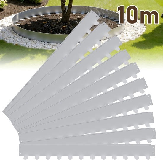 Grasserra Metallizzata per Bordi - Argento - Set Completo da 10 (Lunghezza Totale 10m) - Bordi per Giardino e Gazon con 120 Spine, 100x5cm