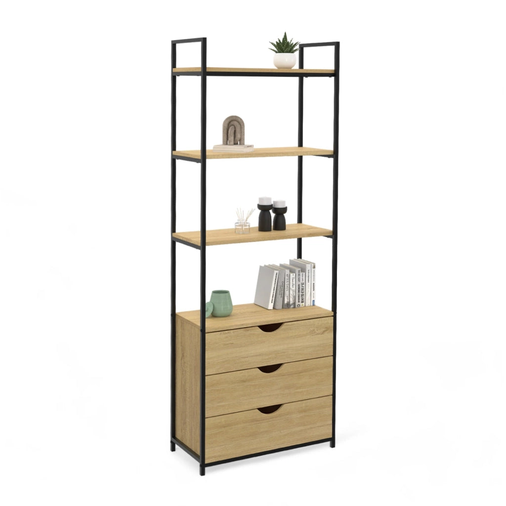 IDMarket - Libreria a 4 livelli con 3 cassetti DETROIT industrial design