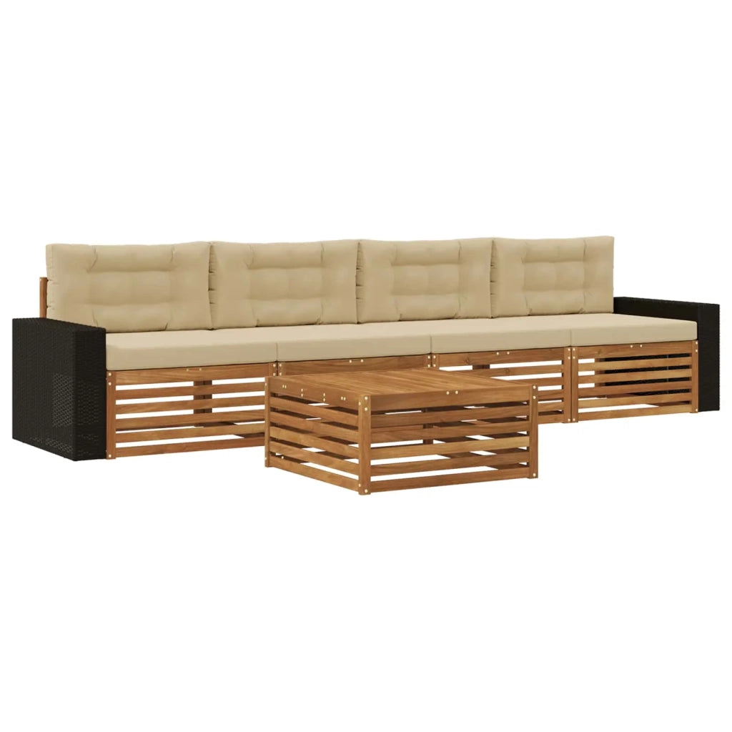 Set di divani da esterno con cuscino 5 pcs Naturale e Beige