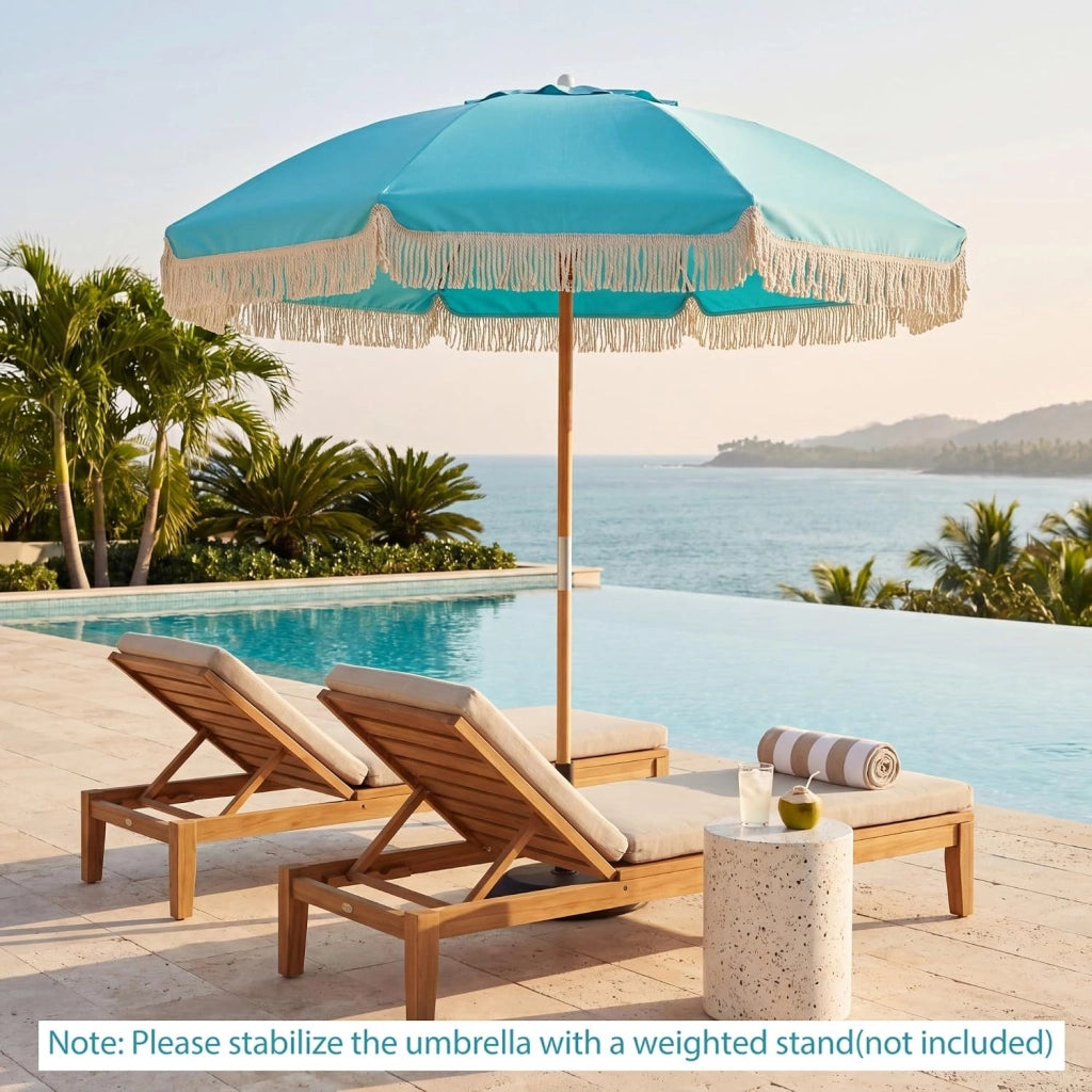 Ombrellone da spiaggia 170 cm, ombrellone rotondo con bastone di legno, ombrellone terrazza esterna inclinabile a 30° con 8 aste e doppio strato ventilato, per giardino, balcone
