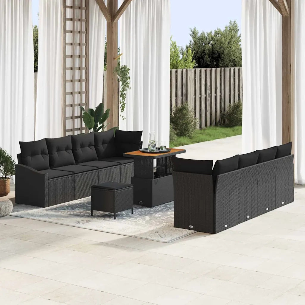 Set Divano da Giardino con cuscino con cuscino 11 pcs Nero