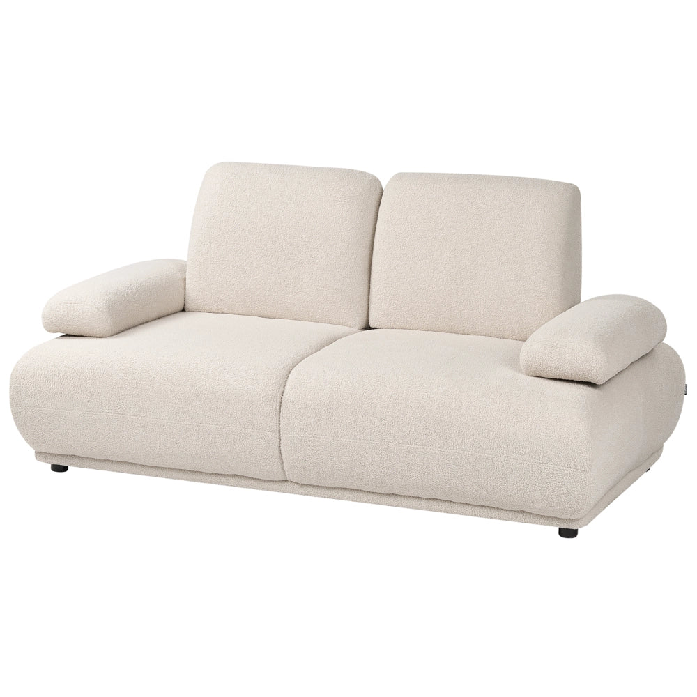 Divano a 2 posti Rivestimento bouclé bianco sporco Schienale e braccioli regolabili Gambe in legno Soggiorno Moderno