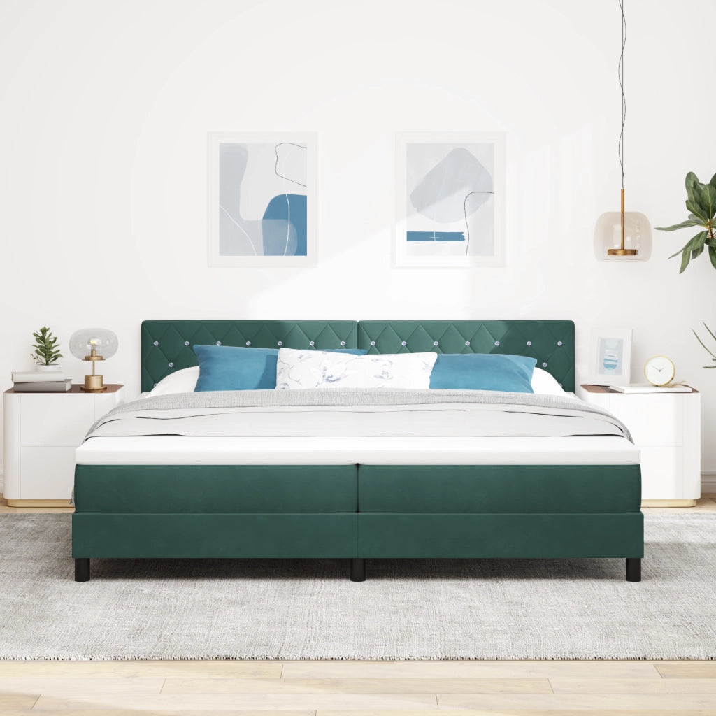 Letto Contenitore con Materasso e LED Verde Scuro 200x200 cm Velluto