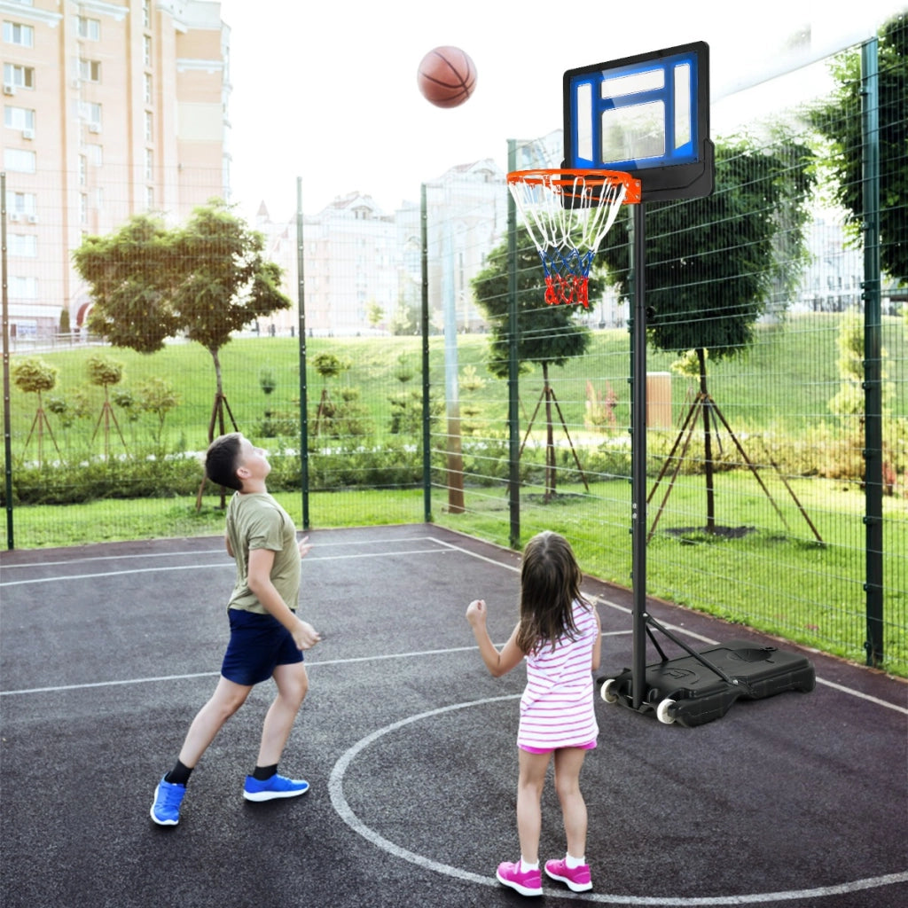 Canestro per bambini regolabile in altezza con incavo per pallone, Canestro basket portatile con ruote Blu-Ricreazione outdoor