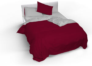 Copripiumino 1 Piazza e Mezzo con Sacco e Federe Doubleface Bordeaux/Grigio Chiaro