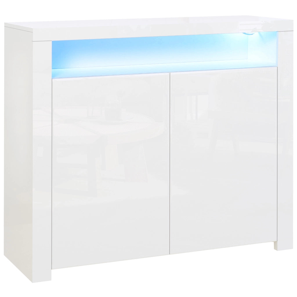 Easycomfort Mobiletto Salvaspazio Multiuso per Ingresso, Salotto o Bagno in Legno Bianco, con Luci LED Colorate, 107x35x97cm