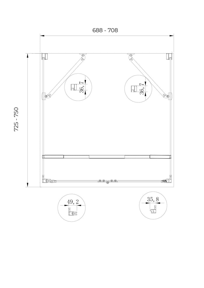Box cabina doccia a 3 lati con apertura a libro pieghevole a pacchetto H.190 cromo trasparente anticalcare misure  72,5-75 fisse + Porta 68,8-70,8