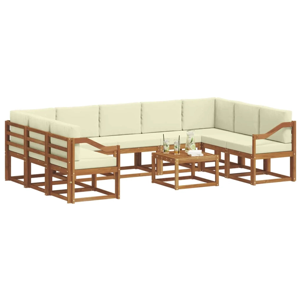 Set di divani da esterno con cuscino 10 pcs Naturale e Crema