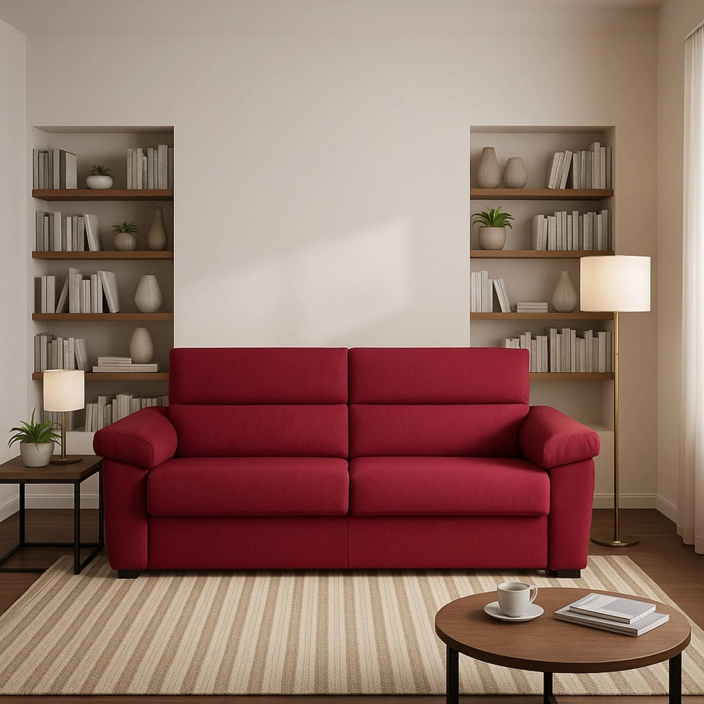 Fisciano, Divano Letto 2 Posti Sfoderabile Made in Italy, 205x95 cm Rosso