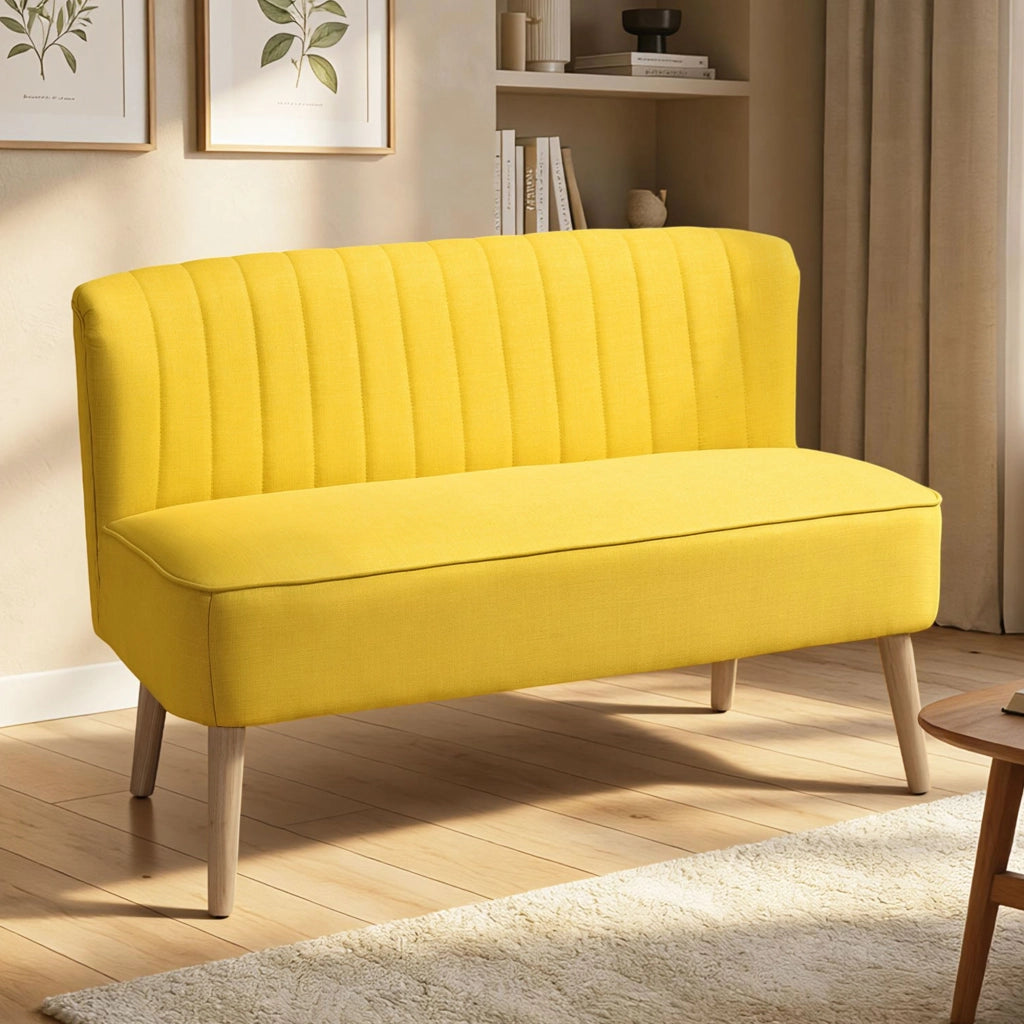 Divano 2 posti imbottito tessuto antimacchia ¨C zephmum ¨C giallo 117x56.5x77 cm