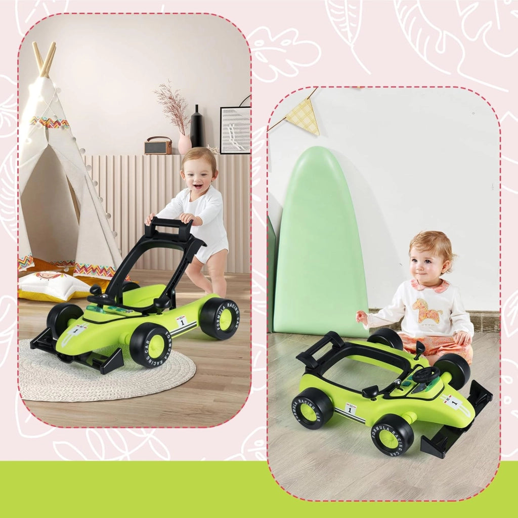 Girello per Bambini 4 in 1, Girello Pieghevole con Altezza e Velocità Regolabili, Carillon con Luci, Volante, Primi Passi per Bambini 6-18 Mesi, Portata 12 kg (Verde)