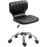 Outsunny Sgabello con Rotelle, Sgabello da Lavoro Girevole a 360°, Sgabello Ergonomico, Altezza Seduta Regolabile 47-62 cm, Rivestimento Sintetico Imbottito, Metallo Cromato, Nero