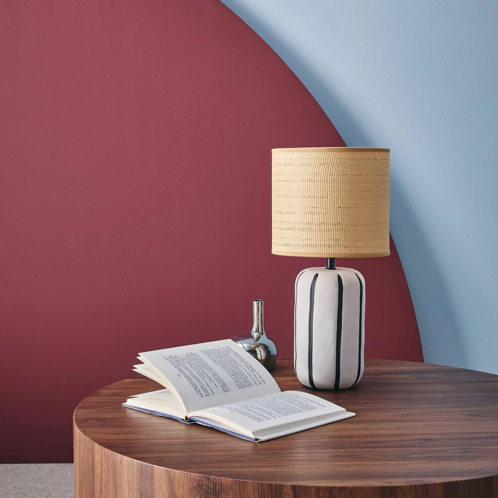 Lampada da tavolo in ceramica per interni con effetto rattan, 41cm,