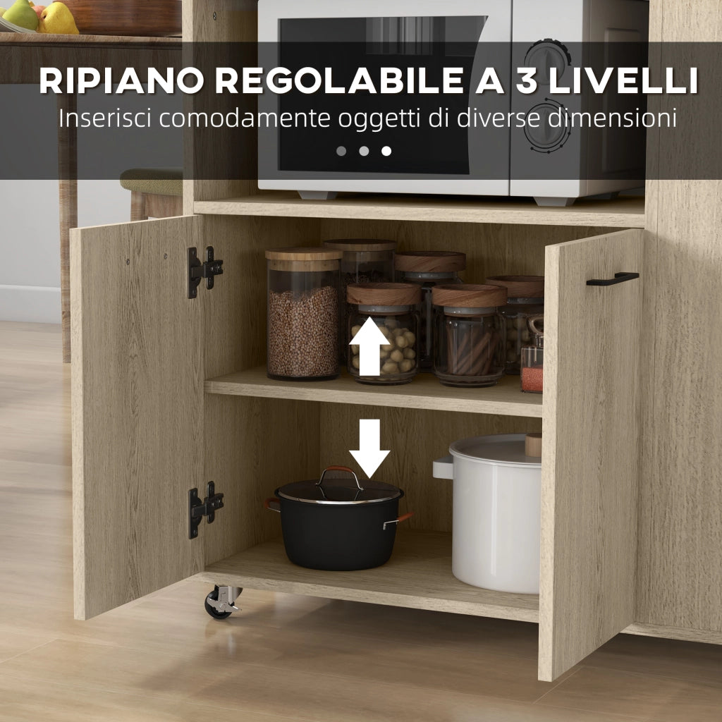 EasyComfort Carrello da Cucina in Truciolato con Ripiano Aperto, Armadietto a 2 Ante e Scaffale Laterale, 75x40x80.5 cm