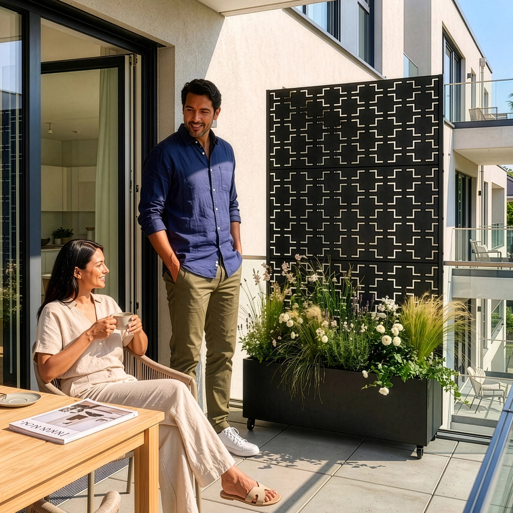 Fioriera con Spalliera Aaskis a Rotelle in Acciaio 190 x 82 x 38 cm - Nero casa.pro