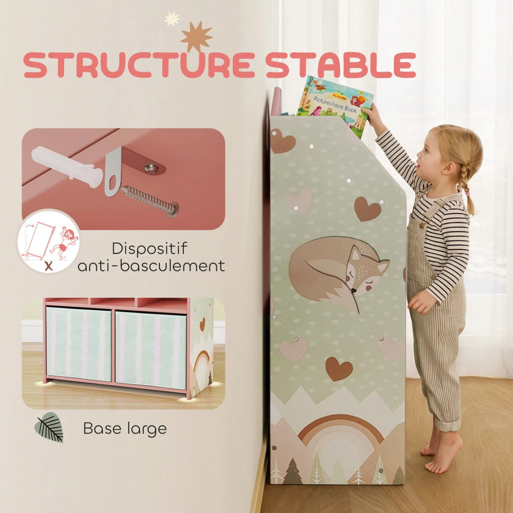 Libreria bambini con 2 cassetti in tessuto ¨C zephmum ¨C MDF rosa