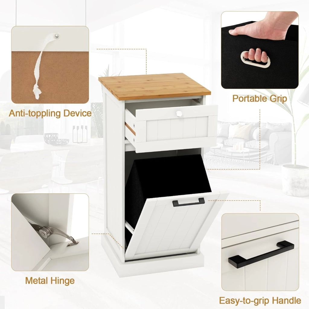 Armadio per Lavanderia in Legno con Cassetto e Cesto Estraibile per Biancheria, 40 x 37 x 82 cm, per Bagno (Bianco)