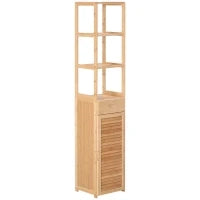 kleankin Mobile Bagno Alto in Bambù con 3 Ripiani Aperti, un Cassetto e un Armadietto, 32x30x163 cm, color Legno