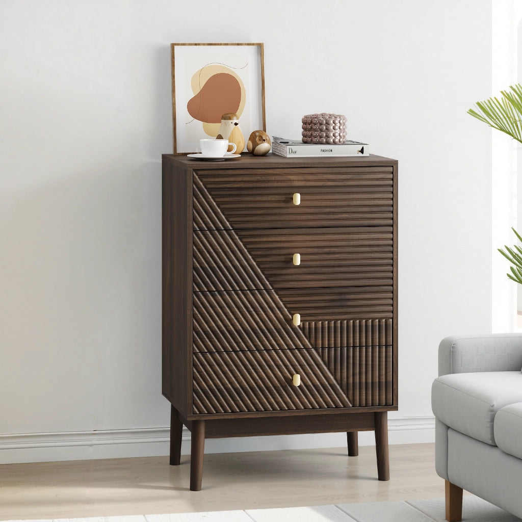 Cassettiera con 4 Cassetti per Camera e Soggiorno ¨C MINIMAL ¨C Legno, Noce