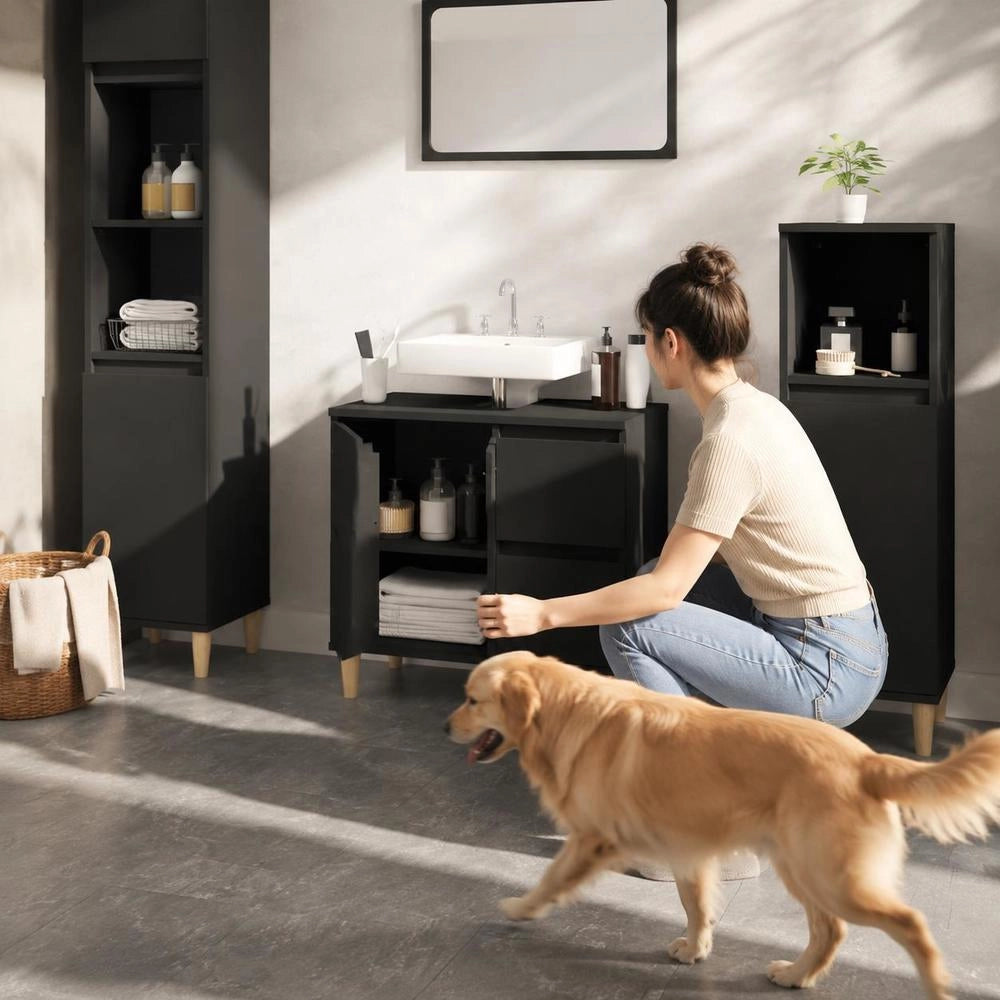 Bathroom Cabinet Black 65x33x60 Cm Made Of Wood