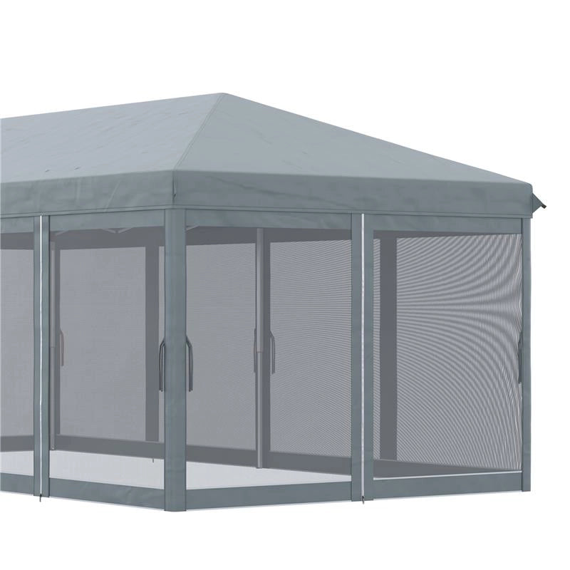 GAZEBO DA GIARDINO PIEGHEVOLE 6X3 M CON 6 ZANZARIERE E PULSANTE IN ACCIAIO E POLIESTERE GRIGIO